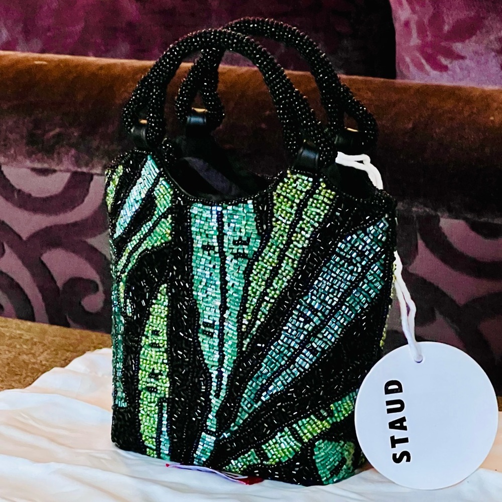 🌺🎉HP🎉🌺 NWT Staud Zoe Beaded Bag Green Palm 🌟 Very Rare 🌟 - Picture 4 of 16